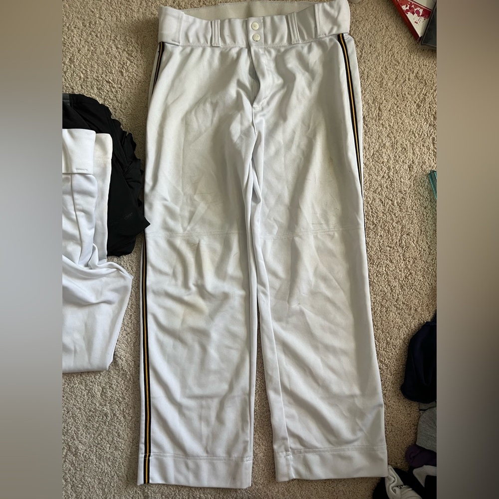 Alleson Athletic Mens Baseball Pants Size L White Black/Gold Stripe Lot of 2!